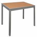 Bfm Seating BFM Longport 35'' Square Silver Aluminum Bolt-Down Standard Height Table with Synthetic Teak Top 163PH3535TKS